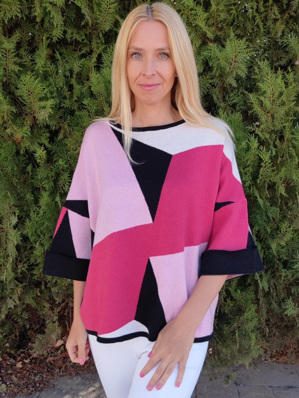 Geometric print maxi sweater in pink