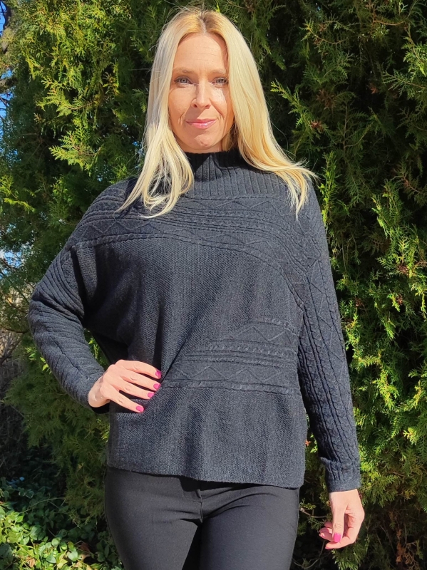 Elegant women's sweater with embossed pattern in black