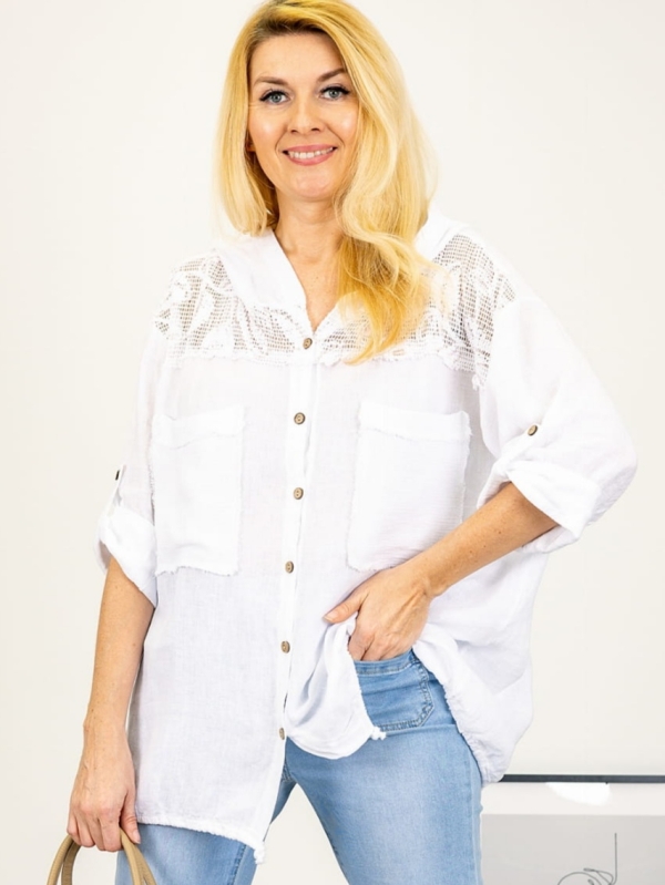  Linen shirt with hood in white