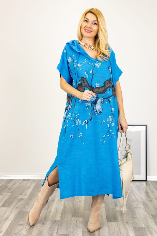 Linen dress with hood in blue 