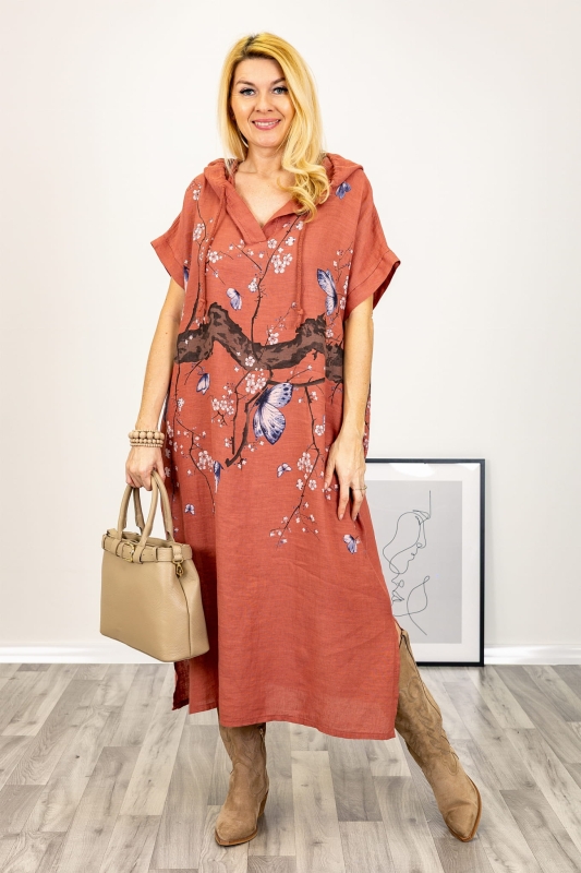 Linen dress with hood 