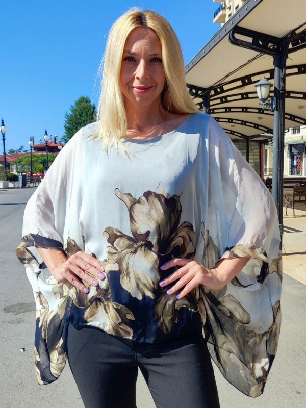  Women's silk tunic in black and white 
