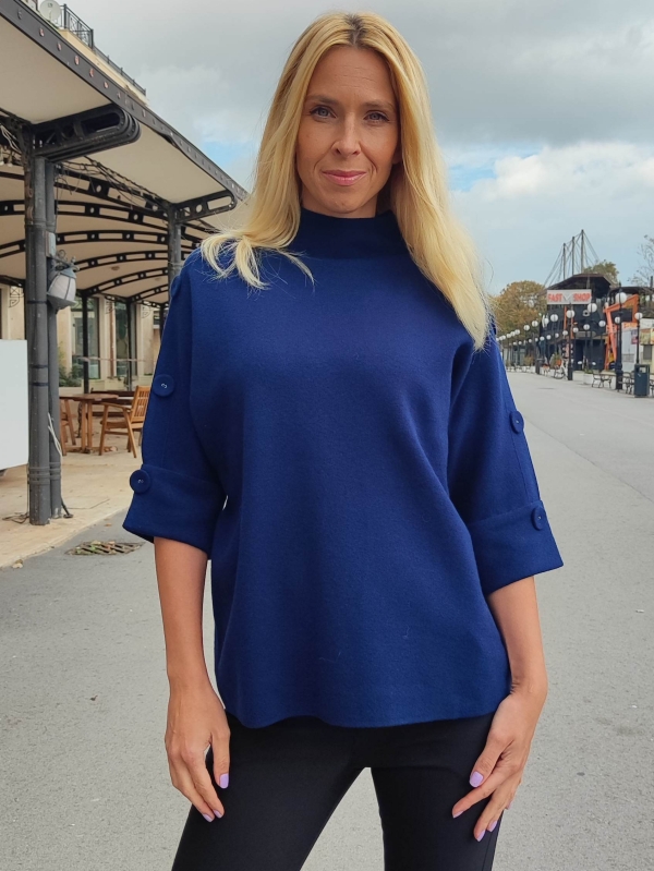 Women's dark blue sweater with buttons - stylish autumn look