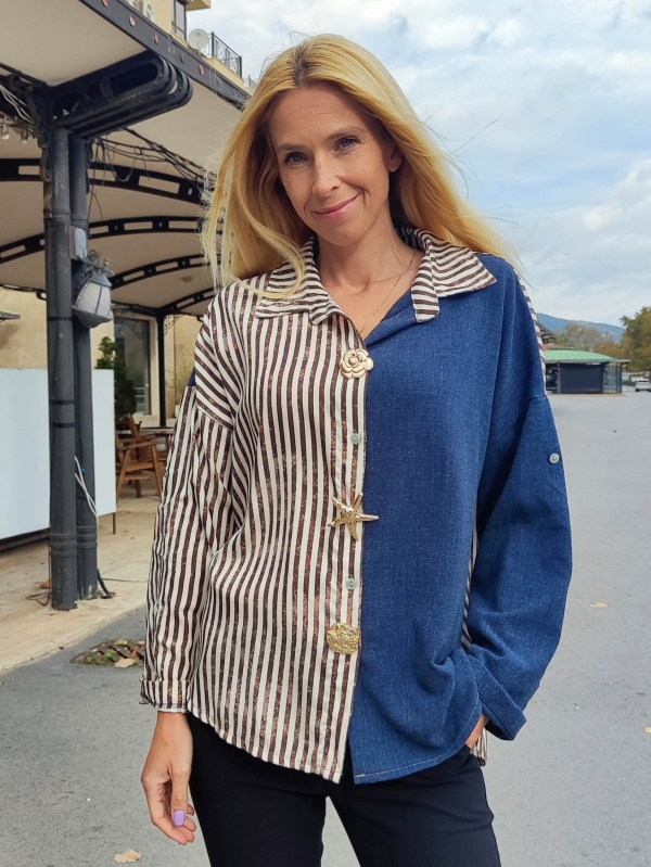 Women's shirt "Denim and stripes" - a modern look with character