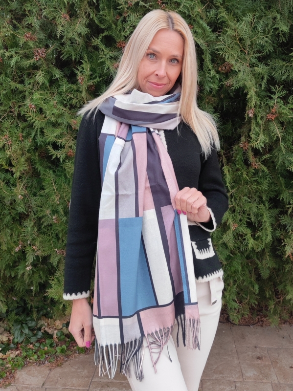 Дамски кашмирен шал с геометричен принт 