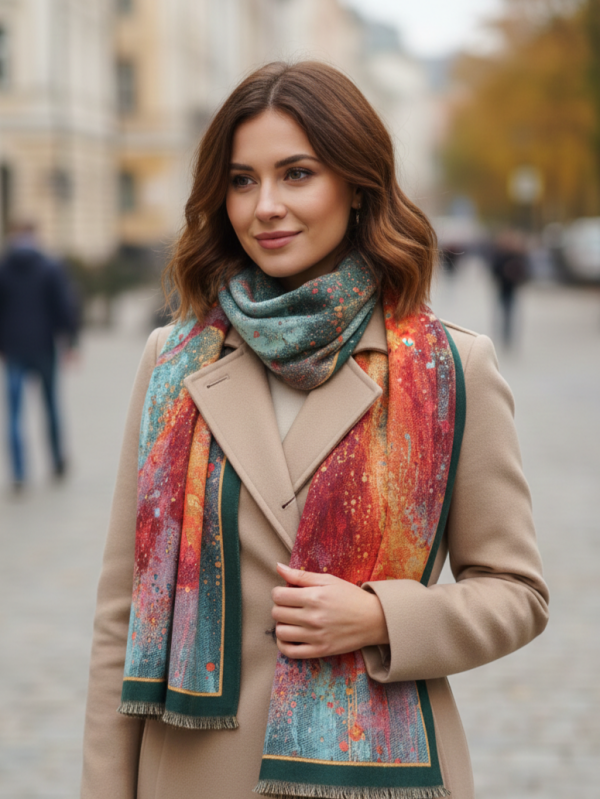 Дамски зимен Шал  с Арт принт - луксозен аксесоар