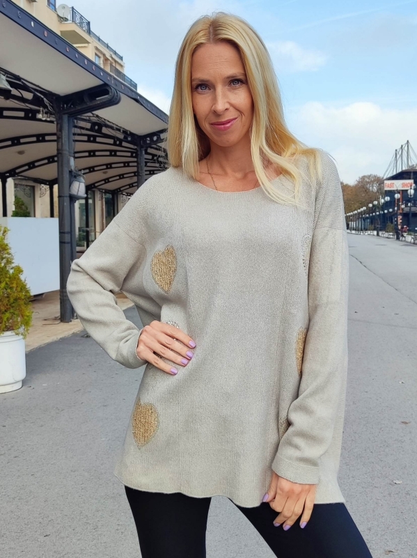 Дамска Макси Туника в бежово с апликации сърца