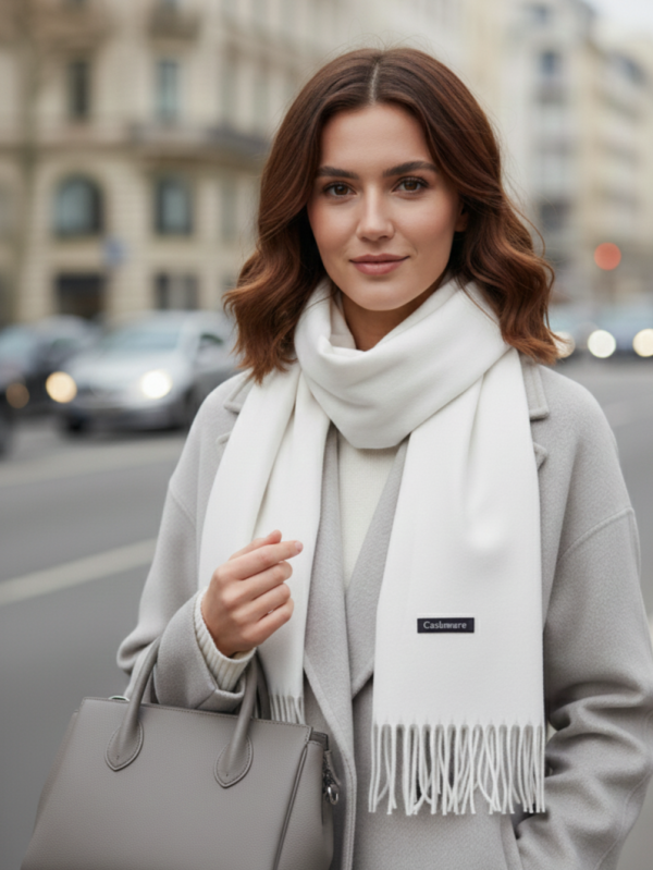 Луксозен Бял Кашмирен Шал| UniqueFashion