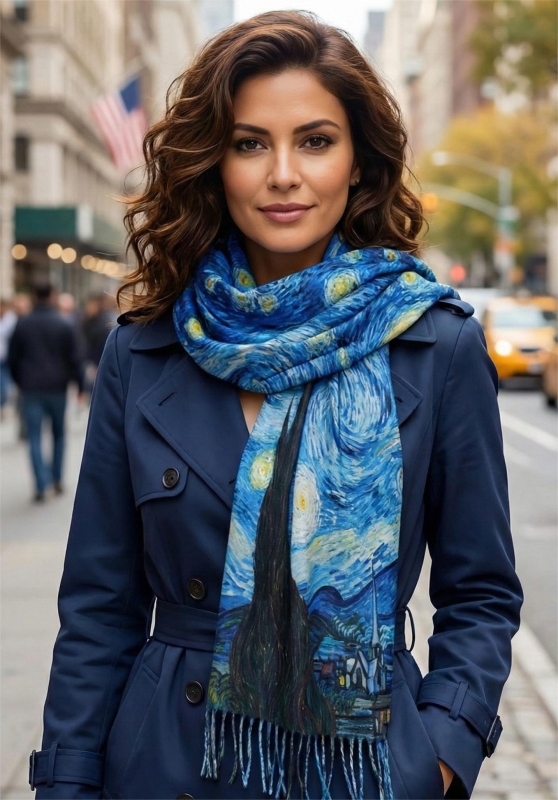 Beautiful woman wearing a cashmere scarf