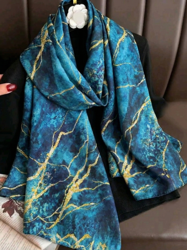 Women's double-sided summer scarf with marble print and Silk Feeling