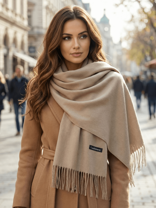 Luxurious beige cashmere scarf