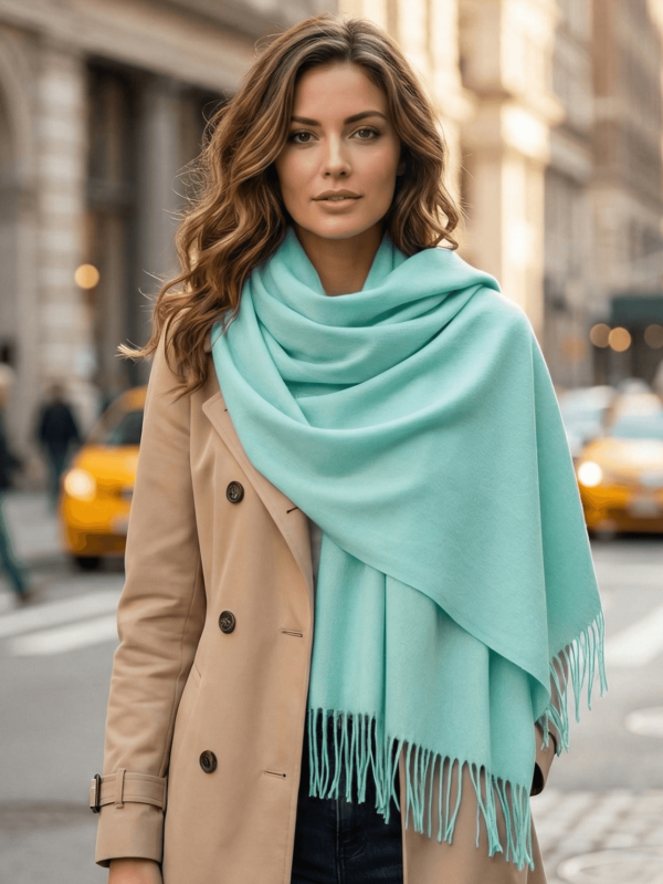 Луксозен  Кашмирен Шал в цвят мента| UniqueFashion