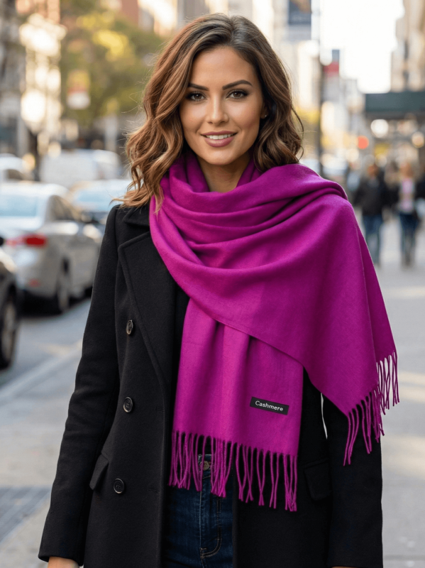 Дамски Кашмирен Шал в цвят Циклама (Маджента) | Елегантен Зимен Аксесоар