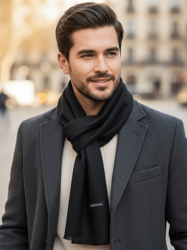 Мъжки черен кашмирен шал