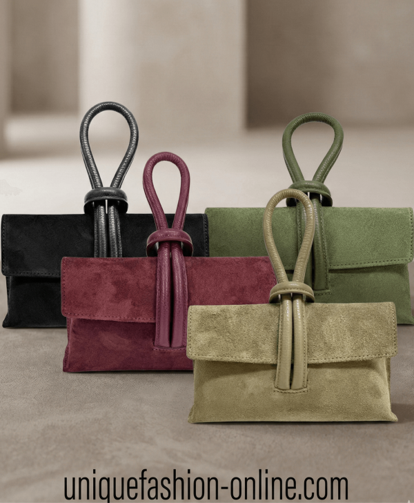 Small handbag made of natural suede with a striking handle | 4 Colors