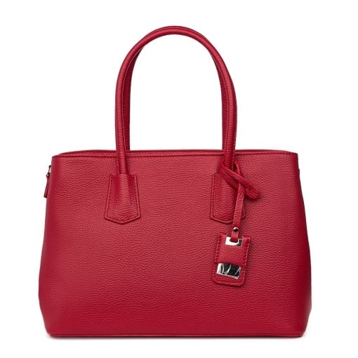 Елегантна дамска чанта в червено естествена кожа