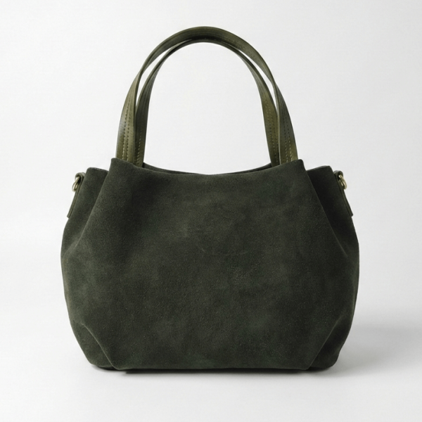 Green suede and genuine leather handbag Vera Pelle