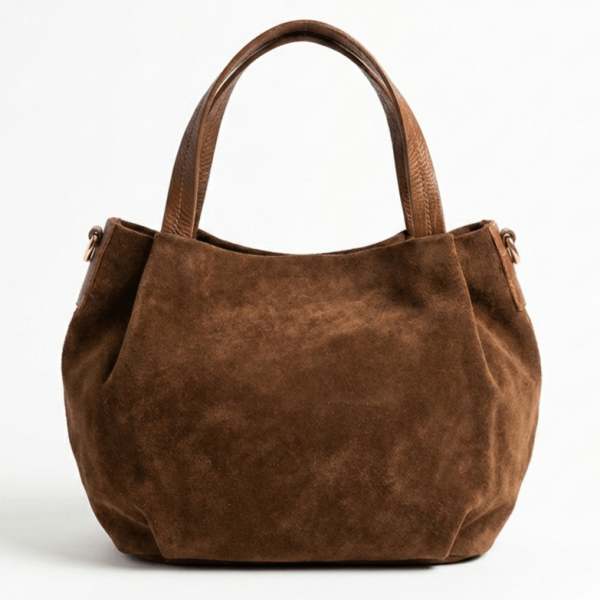 Дамска чанта от естествен велур в кафяво