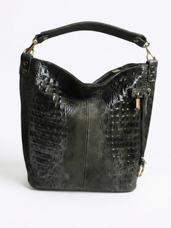 Italian green bag made of genuine leather and suede