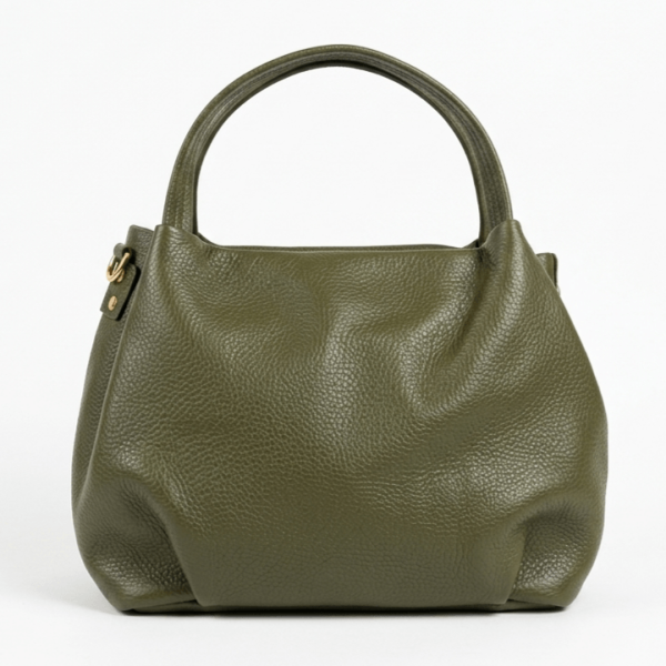 Elegant green handbag made of genuine leather, front part