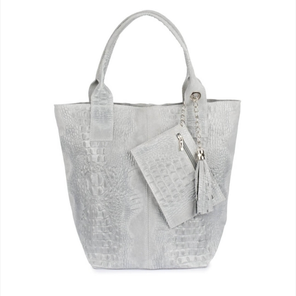 Gray women's bag made of genuine leather and suede | Unique Fashion