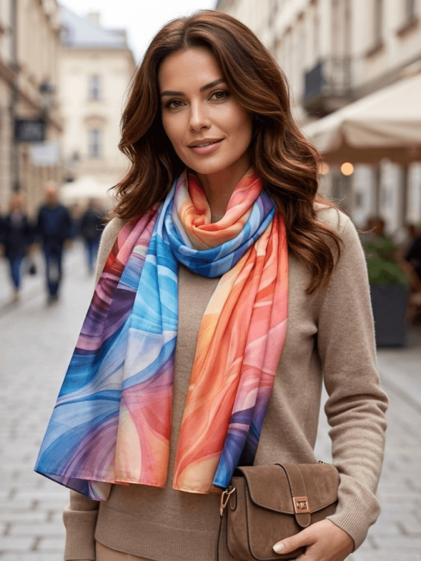 Women's satin scarf with iridescent colors (85x190) | Unique Fashion