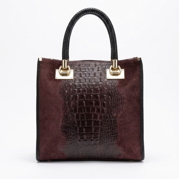Italian women's handbag in genuine leather and suede – Taupe