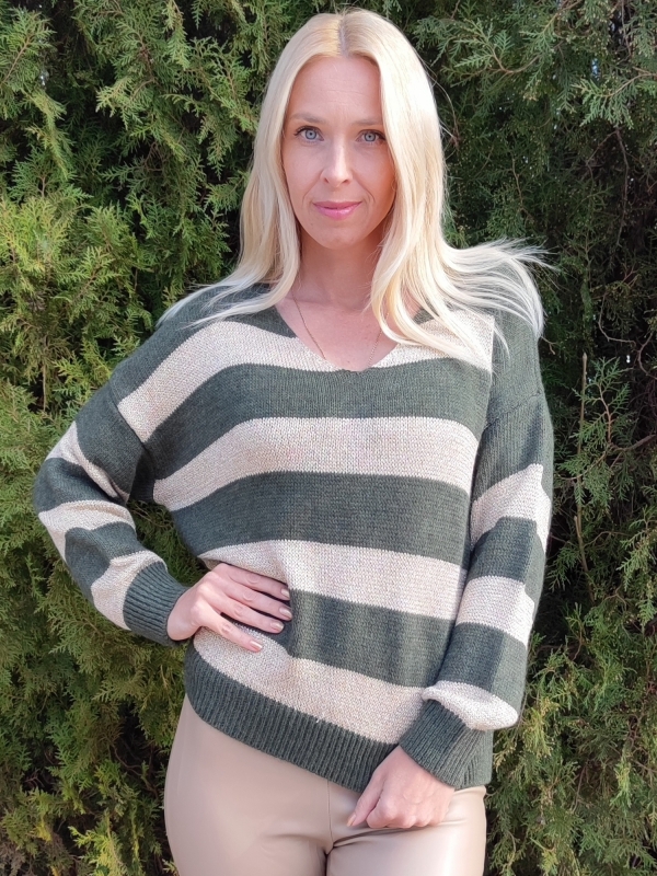 Women's striped blouse in green