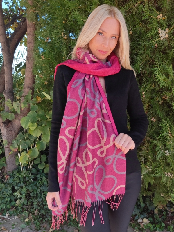 Cashmere scarf with shiny thread in cyclamen