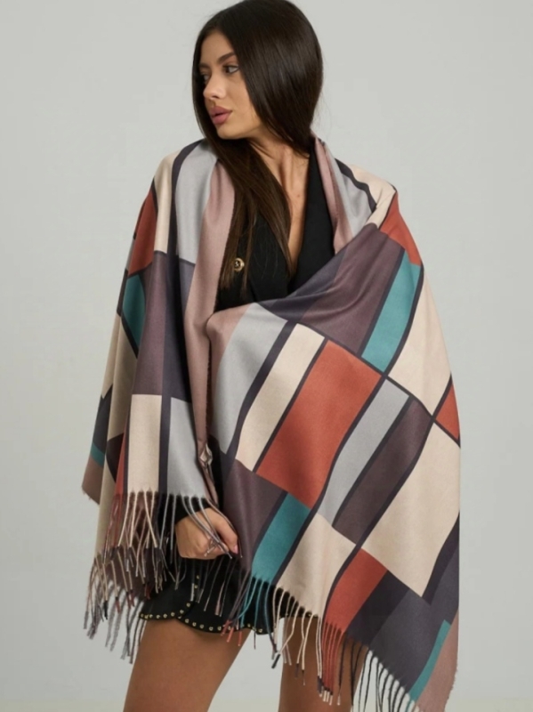 Brown scarf with geometric print