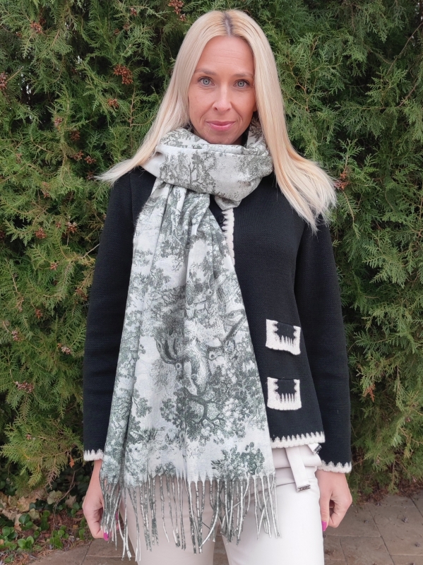 Women's cashmere scarf with tree motifs