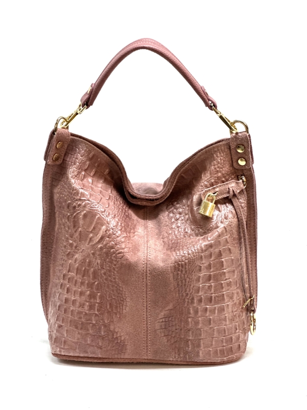 Handbag in pink with a crocodile print