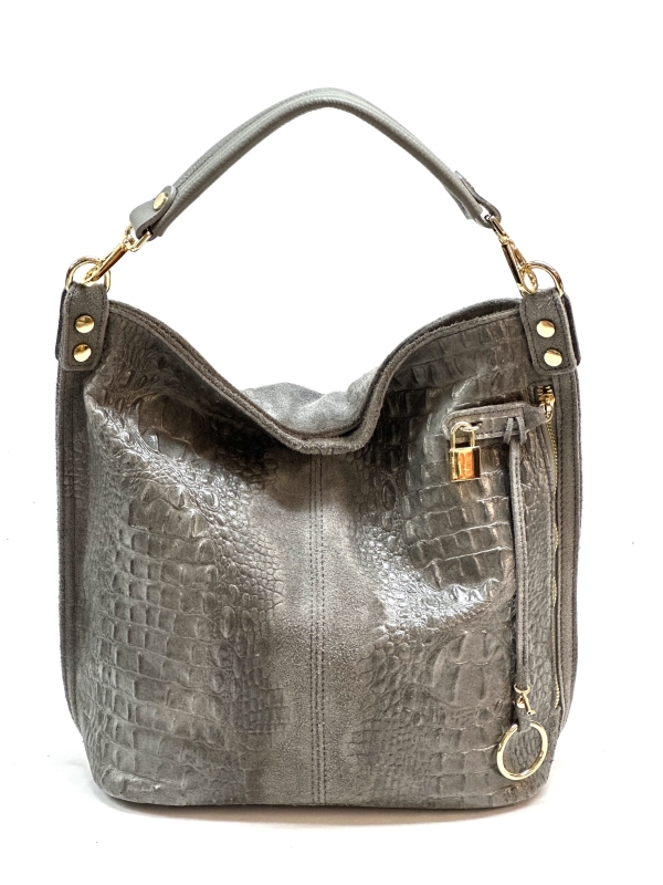 Handbag in grey with a crocodile print