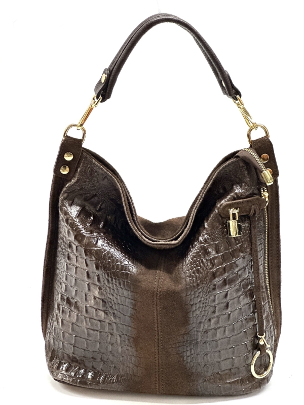 Handbag in dark brown with a crocodile print