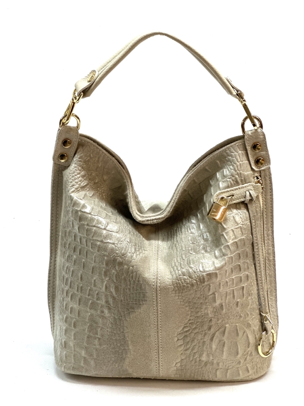 Handbag in beige with a crocodile print