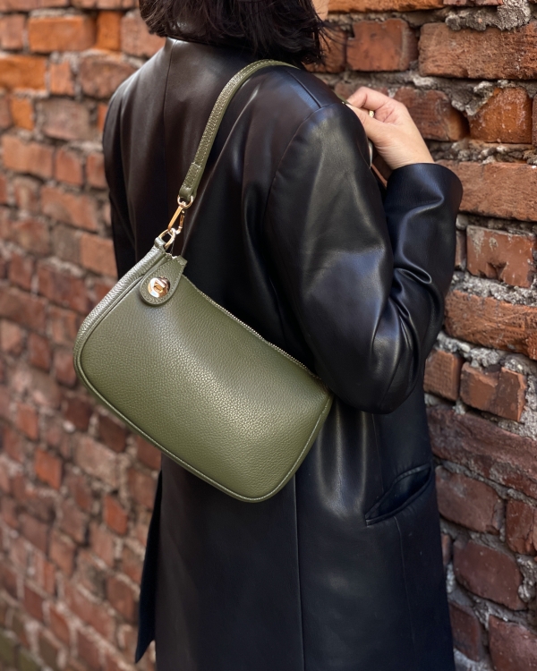 Small handbag made of Italian genuine leather in green