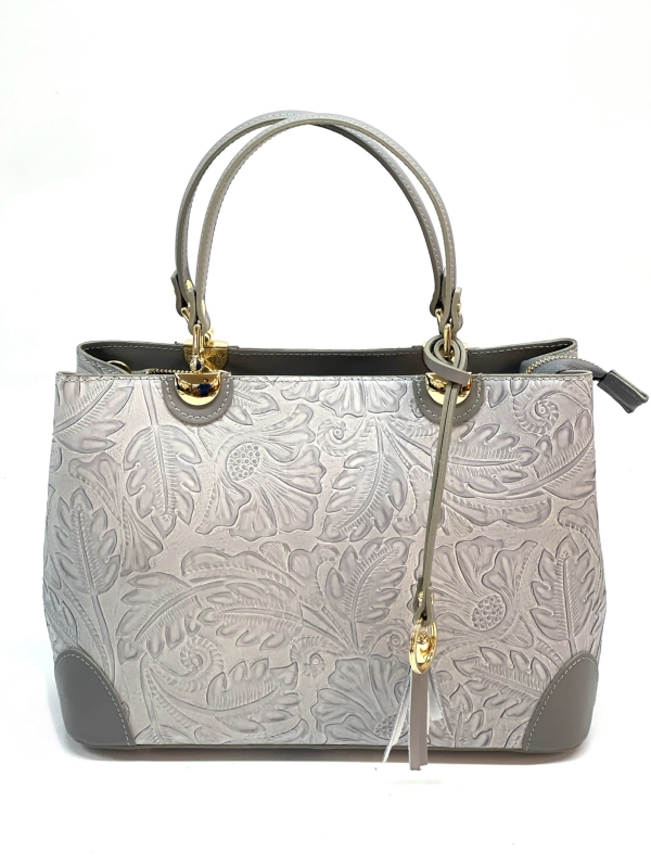 Handbag made of natural leather in gray