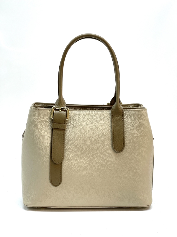 Handbag made of natural leather in beige and brown