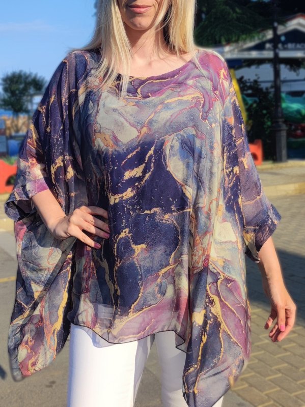 Women's Silk Tunic with Marble Print