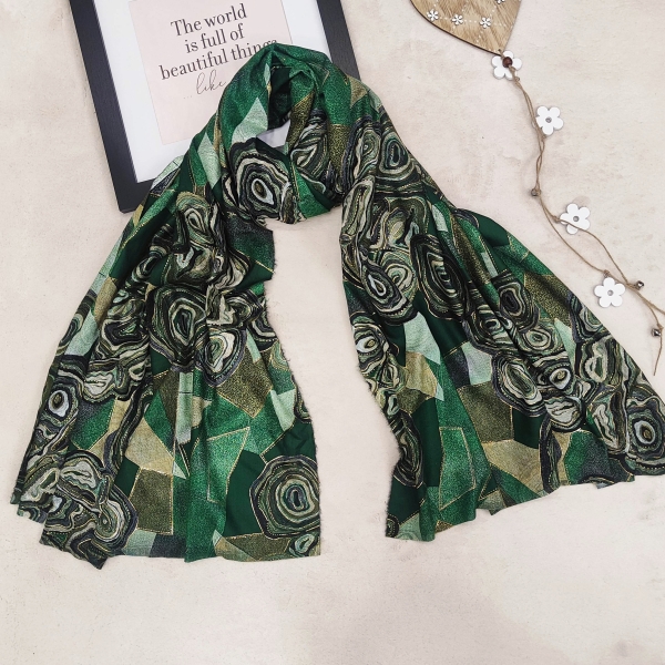 Luxurious women's scarf with artistic pattern in green