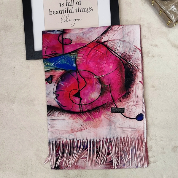 Кашмирени шал с абстрактен принт в розово