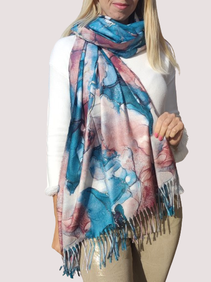 Women's cashmere scarf with marble print