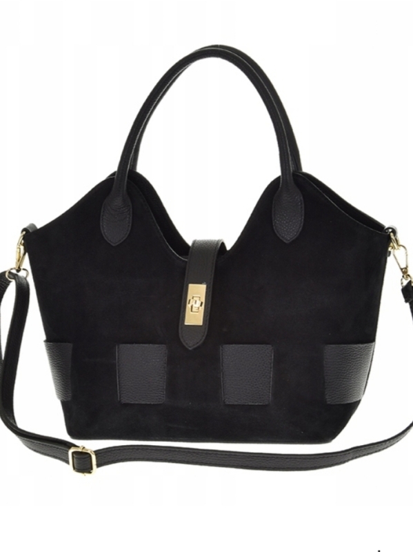 Luxury handbag made of genuine leather and suede - Italian design, black
