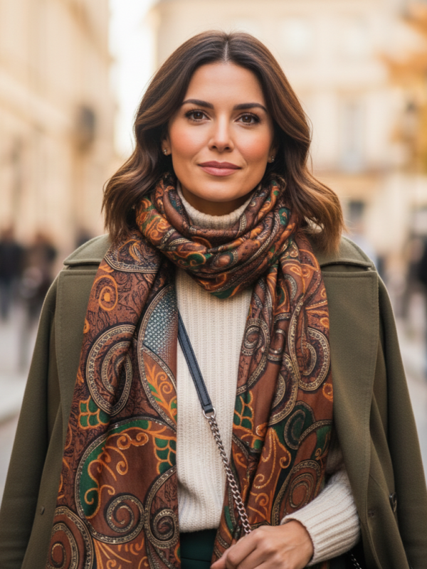 Елегантен Кафяв Шал с Принт - Идеалният Аксесоар за Всеки Сезон