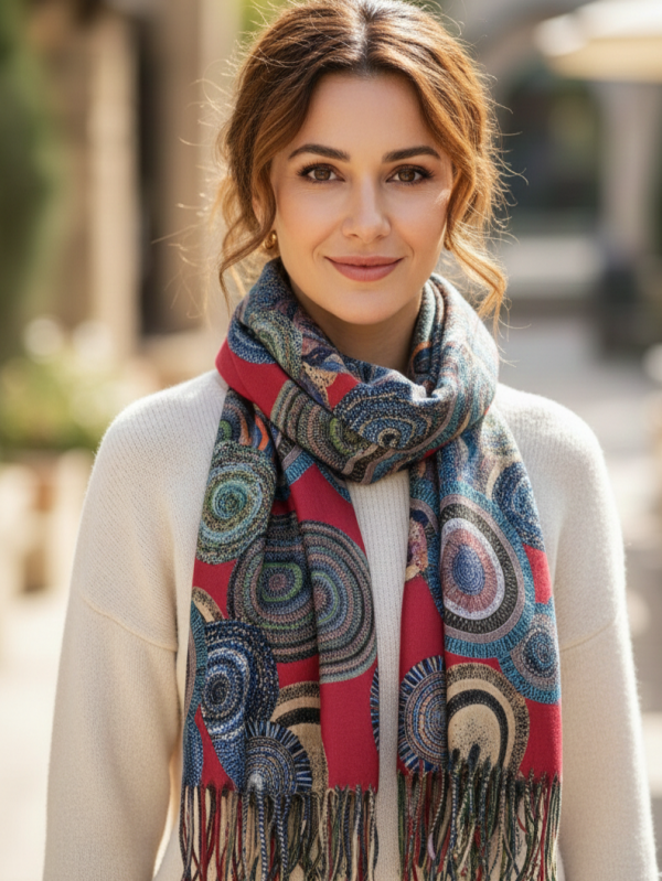 Дамски кашмирен шал на топки в цикламено