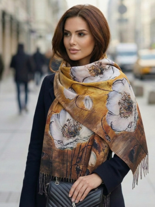 Дамски Зимен Шал с Едри Цветя 