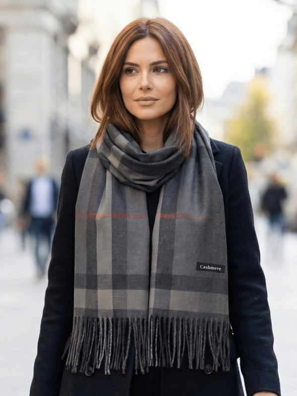 Women's cashmere plaid scarf in gray
