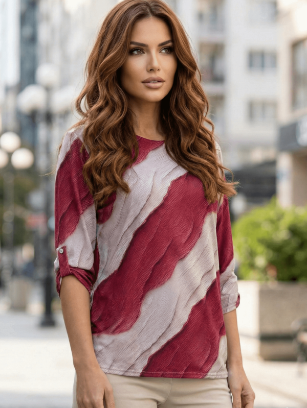 Women's viscose blouse in burgundy and beige, made in Poland, sizes 42-50