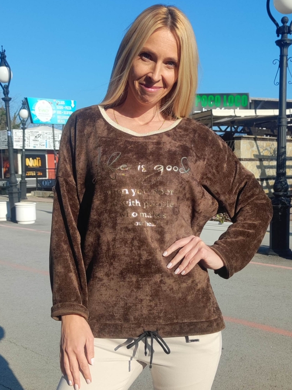 Италианска дамска блуза в кафяво-рипс