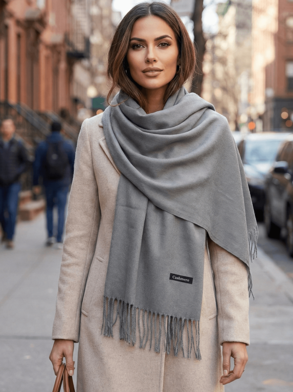 Дамски Кашмирен шал в сиво